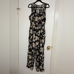 GAP Black and Cream Floral Jumpsuit